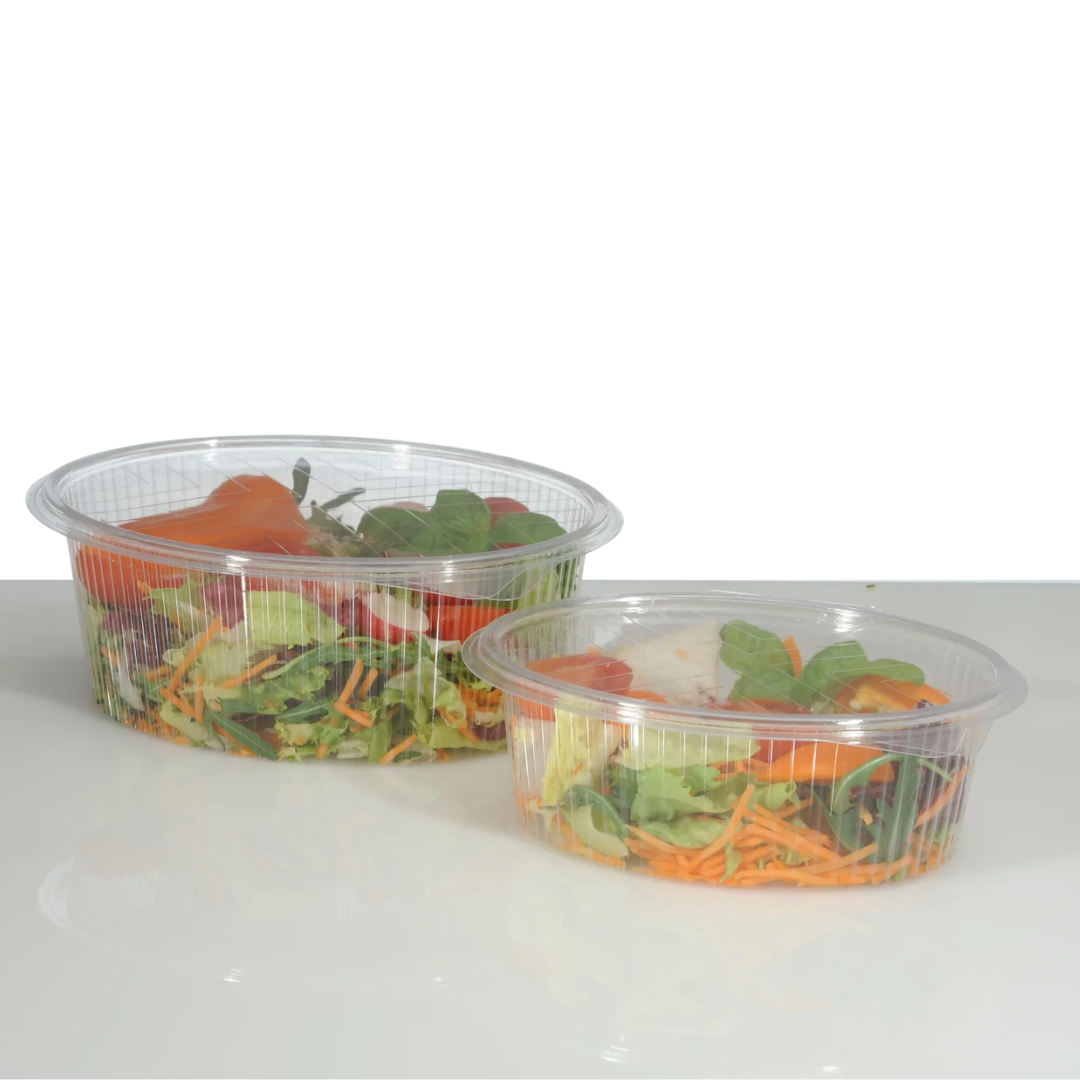 50pz Vaschette ovali Cuki Professional trasparenti per alimenti con coperchio incernierato