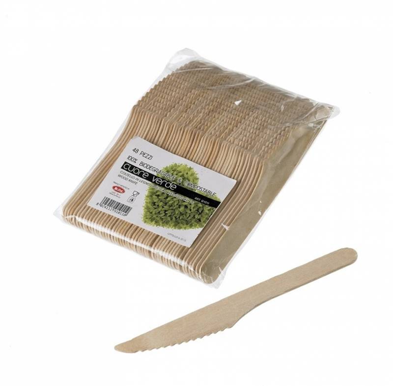 100 cuchillos desechables de madera de abedul de 16 cm.