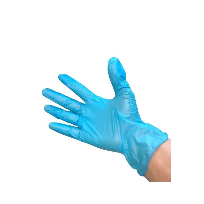 Guantes desechables de nitrilo azul sin polvo.