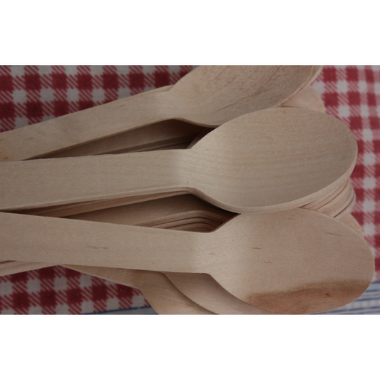 Cucharas Desechables de Madera de Abedul 16 cm - 48uds