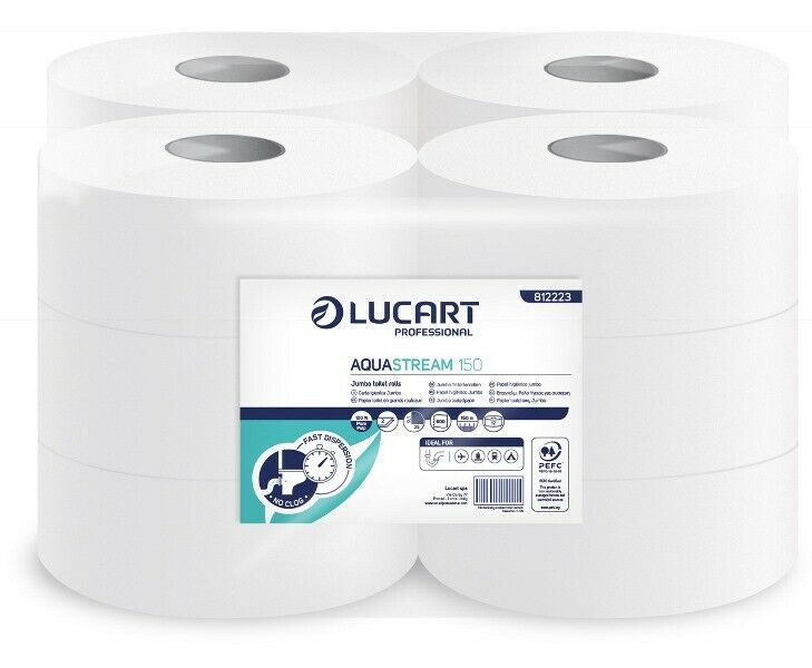Carta igienica mini jumbo anti intasamento Aquastrem Lucart 150mt - 12pz